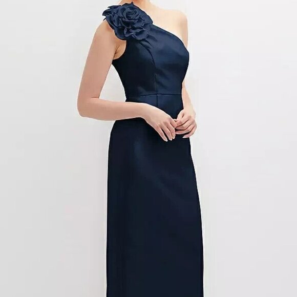 Alfred Sung Midnight Blue Flower One-Shoulder Column Gown D850 - Picture 3 of 6
